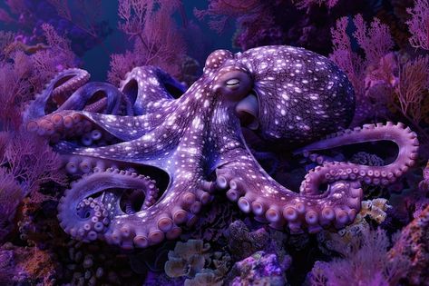 Photo octopus blends in with purple cora... | Premium Photo #Freepik #photo Octopus Photos, Laptop Photography, Ocean Sleeve, Purple Coral, Octopus Tattoo, Sea Colour, Sea Witch, Card Banner, Poster Invitation