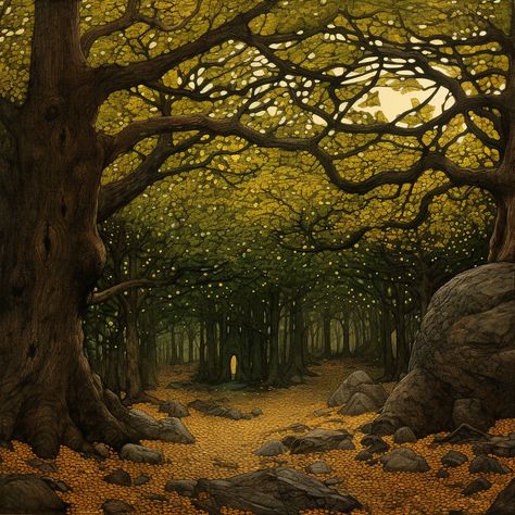 Fairytale Forest, Forest Grove, Storybook Art, Tree Artwork, Forest Illustration, Fairytale Art, Forest Art, Ethereal Art, 2d Art