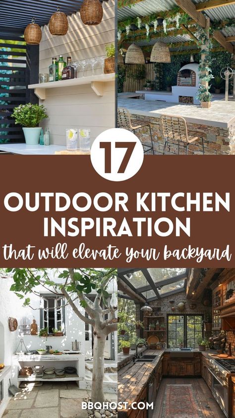 Dreaming of the perfect outdoor kitchen? Check out these amazing designs, including modern cottage kitchens, rustic brick setups, and even trellis-covered BBQ stations. Whether you’re looking for a full-sized outdoor patio cooking area or a compact setup, we have ideas for every style and budget. Save this post today and click through for more ideas! Grill Covered Patio, Outdoor Kitchen Attached To Garage, Small Outdoor Kitchen Design Modern, Back Porch Kitchen Ideas, Bbq Areas Outdoor Patio, Backyard Grilling Area Patio Design, Modern Outdoor Kitchen Design Ideas, Outdoor Kitchen Patio Ideas Backyards, Outdoor Kitchen Wall Ideas