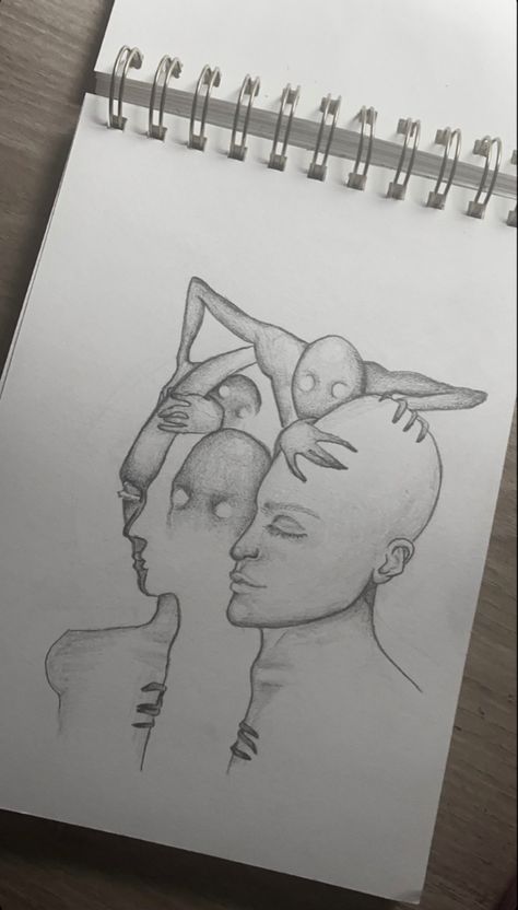 Broken Artwork, Creepy Doodles, Mental Health Artwork, Person Sketch, Gcse Art Sketchbook, Person Drawing, Unique Drawings, Dark Art Drawings, Drawing Images