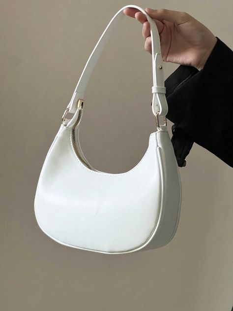 New Fashionable And Classic Lunar White Shoulder Bag With Detachable Straps, Suitable For Casual And Daily Outings White Elegant   PU Leather Plaid,Plain,Textured Pattern Hobo Bag   Women Bags, size features are:Bust: ,Length: ,Sleeve Length: White Handbag Aesthetic, White Purses And Handbags, White Everyday Bag, White Purse Aesthetic, White Bag Aesthetic, White Shoulder Bag Outfit, White Purse Outfit, Small White Purse, White Bag Outfit