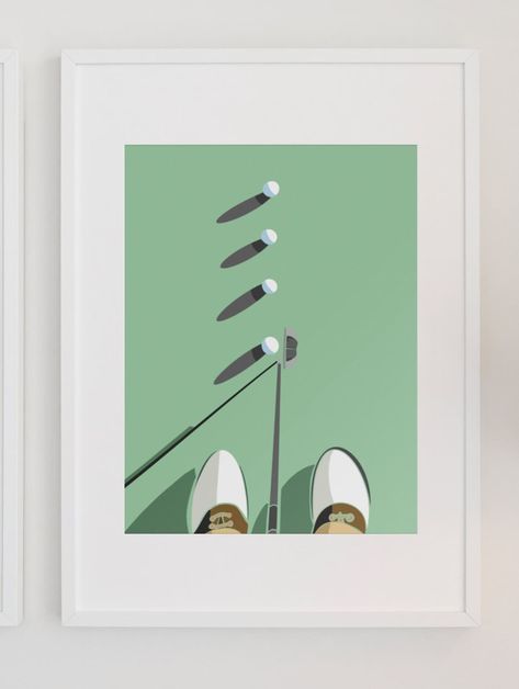 Golf Art Picture, Golfers Putting Home Decor Art Print Gifts, Golfing Shoes, Practice Putting Artwork, Wall Decor, Golf Balls Present Unique Putting illustration, Digitally Recreated Art of Golfers' Shoes and putting practice.  Inspired to improve your putting skills? `This is my hand-drawn, digitally recreated art print drawn by me and inspired by my own sports photography.  Unique sports wall decor pictures with vibrant colours for the perfect special present to yourself or for the golfer in y Golf Ball Art, Gallery Wall Themes, Golf Decorations, Golf Illustration, Golf Artwork, Golf Painting, Golf Images, Sports Wall Decor, Golf Poster