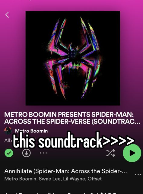 Into The Spiderverse Album Cover, Miles Core, Spiderman Listening To Music, Spiderverse Soundtrack, Spiderman Things, Spiderman Across The Spider Verse Whisper, Spider Man Relatable, Man Nails, Beautiful Cinematography