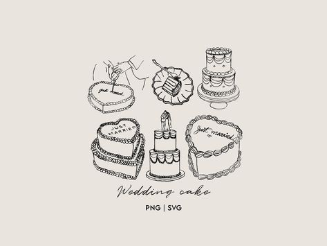 Wedding Cake Doodle, Vintage Cake Drawing, Prosecco Illustration, Wedding Cake Drawing, Wedding Cake Illustration, Wedding Cake Illustrations, Wedding Cake Clipart, Birthday Cake Drawing, Present Illustration