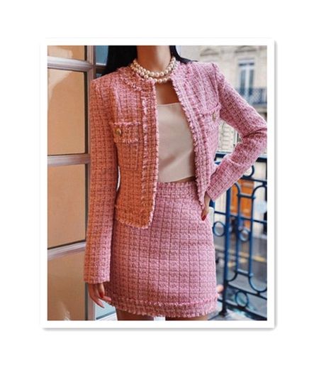 Graduation Suits For Women, Tweed Suit Women, Tweed Jacket And Skirt, Giacca In Tweed, Chanel Rose, Homecoming Suits, Tweed Set, Tweed Outfit, Custom Made Suits