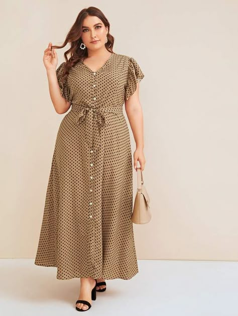 Polka Dress, Frock Design, Plus Size Fashion For Women, Moda Plus, Curvy Outfits, Long Maxi, African Dress, Plus Size Dress, Belted Dress