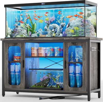 Rectangle Aquarium Stand With LED Lights, 55-75Gallon Reversible Terrarium Stand With Cabinet Terrarium Turtle, Reptile Tank Stand, Terrarium Stand, 10 Gallon Fish Tank, Aquarium Stands, Fish Tank Stand, Aquarium Stand, Reptile Tank, Tank Stand