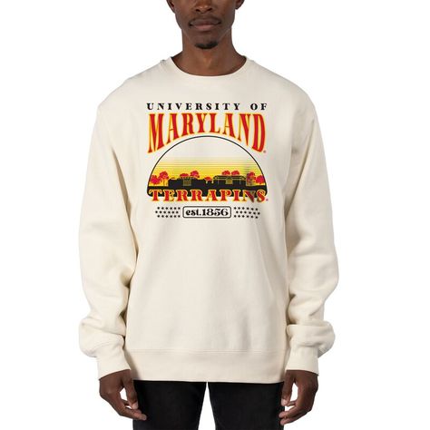 The Men's Uscape Apparel Cream Maryland Terrapins Premium Heavyweight Pullover Sweatshirt is the perfect way to show unwavering support for the Maryland Terrapins. Made from a durable cotton and polyester blend, this heavyweight sweatshirt keeps you warm and comfortable during the coldest game days. The printed graphics proudly display the Maryland Terrapins logo, showcasing team spirit wherever you go. Wyoming Cowboys, Cal Bears, Georgia Tech Yellow Jackets, Houston Cougars, Oklahoma State Cowboys, Kansas State Wildcats, Iowa State Cyclones, James Madison, Wake Forest