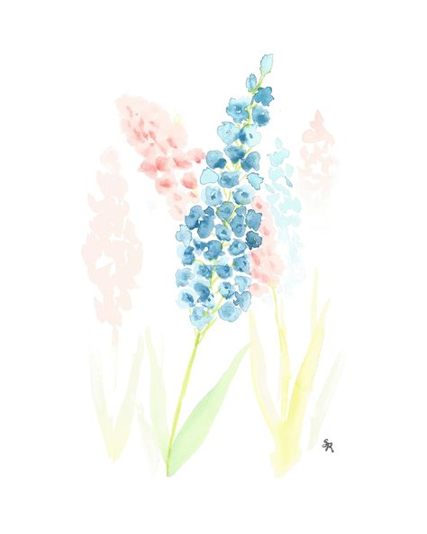 Watercolor Delphinium, Larkspur Watercolor, Watercolor Painting Step By Step, Floral Watercolor Painting, All About Water, Floral Watercolor Paintings, Botanical Watercolor, Step By Step Painting, Delphinium