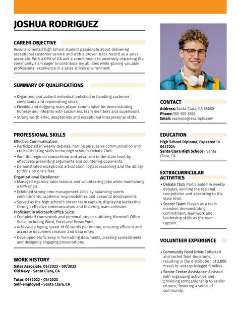 High School Student Resume Examples - Templates & Tips for 2024 High School Resume Template, High School Resume, Functional Resume, Job Resume Template, Student Resume Template, Resume Objective, Student Resume, Writing A Cover Letter, Cover Letter Example