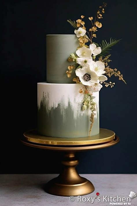 Sage Green And Blush Wedding, Green And Blush Wedding, Kue Fondant, Sage Green Wedding Theme, Tårta Design, Blush Wedding Cakes, Green Wedding Cake, Forest Theme Wedding, Green Cake