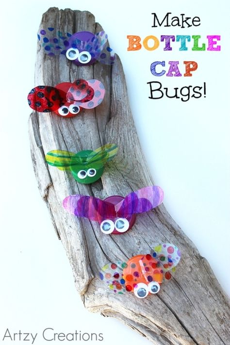 Bottle Top Crafts, Fun Summer Crafts, Bug Crafts, Bottle Cap Art, Bottle Cap Crafts, Art And Craft Videos, Summer Crafts For Kids, Crafts Videos, Creative Arts And Crafts