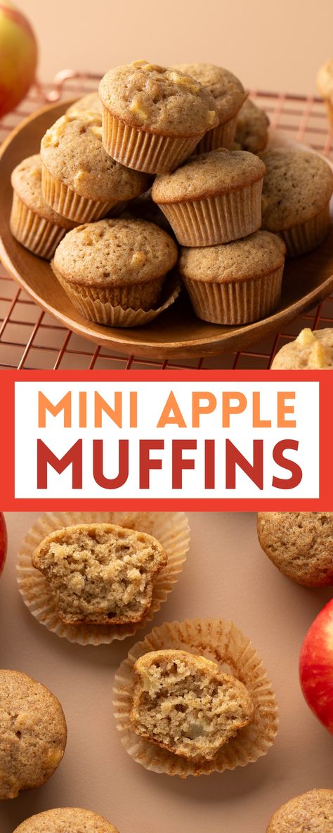 wood serving board with mini apple cinnamon muffins Easy Mini Muffins For Kids, Mini Muffins For Kids, Mini Apple Muffins, Apple Baking Recipes, Bite Size Breakfast, Fall Treats Recipes, Viral Recipes, Apple Donuts, Apple Cinnamon Muffins