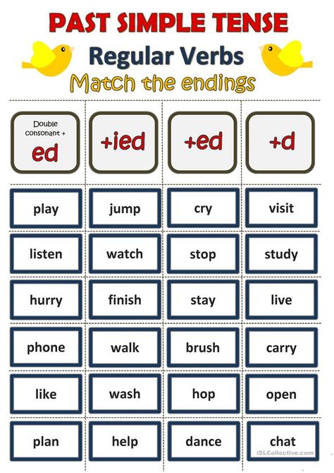 Past Simple Tense - Regular verbs (matching activity) - English ESL Worksheets for distance learning and physical classrooms Simple Past Tense Worksheet, Past Simple Tense, Tense Worksheet, Past Tense Worksheet, Verbs Activities, Simple Past, Simple Past Tense, Grammar For Kids, Past Simple