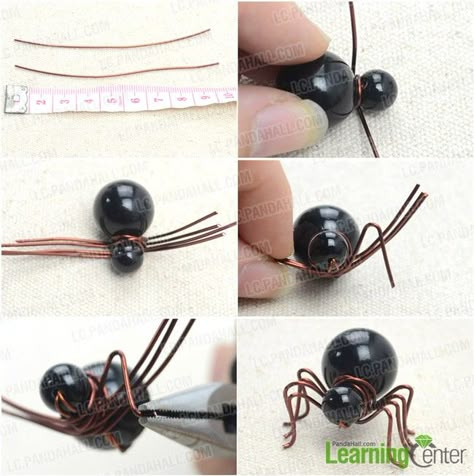 This tut is going to show you how to make a spider brooch with simple copper wire and black beads. Description from lc.pandahall.com. I searched for this on bing.com/images Wire Spider, Spider Brooch, Christmas Spider, Beaded Spiders, Bijoux Fil Aluminium, Wire Jewelry Making, Deco Originale, Wire Jewelry Designs, Beaded Crafts