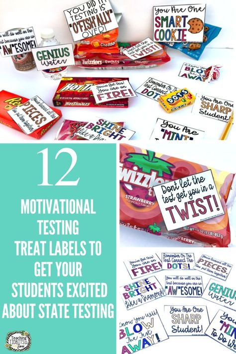 Standardized state testing doesn't have to be stressful.  This blog post contains teacher tips for stress-free testing.  It also contains a free printable resource full of testing treats labels to use with your students.  Encourage testing motivation with these tips, ideas, and free printables.  Your students will love the testing treat labels.  They are perfect to encourge testing motivation. Click below for more information. Standardized Testing Motivation, Testing Treats For Students, State Testing Motivation, Treats For Students, Test Prep Motivation, Map Testing, Test Motivation, Testing Treats, State Testing Encouragement