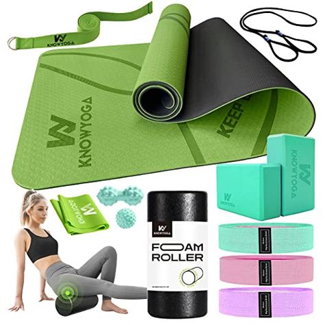 KNOWYOGA Yoga Starter Kit 12 in 1 - Yoga Set Include Yoga Mat, Foam Roller, 4 Resistance Bands, Yoga Blocks 2 Pack with Strap, 2 Peanut Massage Balls, Yoga kit and Sets for Beginners Yoga Starter, Yoga Kit, Yoga Wheel, It Band, Yoga Strap, Yoga Equipment, Yoga Block, Improve Flexibility, Yoga Set