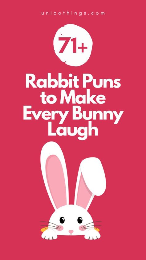 Whether you're a nature lover or an animal enthusiast, hop into laughter with these funny rabbit puns and let the bunny banter begin. #rabbitpuns #bunnyhumor Bunny Rabbit Puns, Rabbit Quotes Funny, Pooping Quotes, Rabbit Puns, Rabbit Jokes, Sass Quotes, Flirty Puns, Bunny Puns, Pun Names