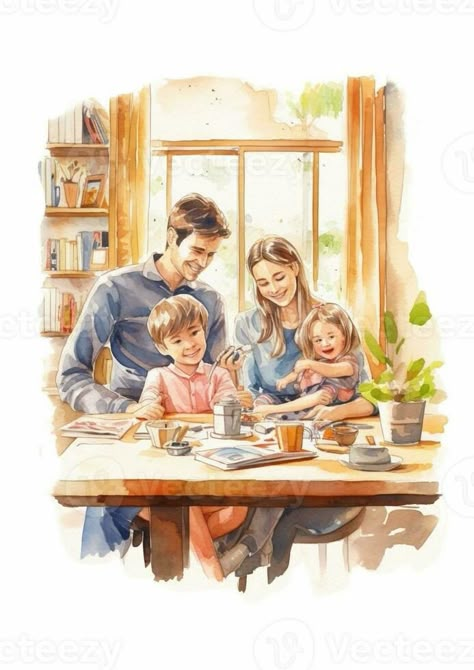 AI Generative happy family mother father and kids draw together at a home Happy Family Drawing, Annette Bening, Draw Together, Family Drawing, Vintage Family, Thanksgiving Images, Eat Together, Family Table, Family Illustration