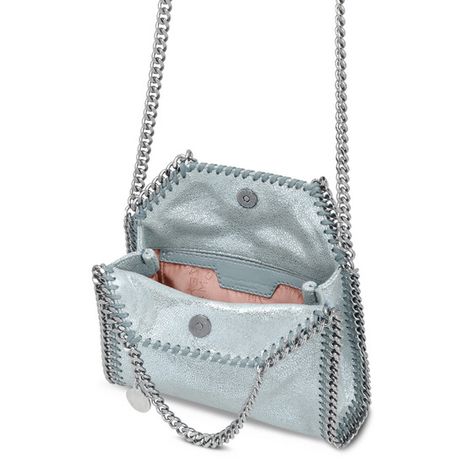 STELLA McCARTNEY Light blue Falabella Shiny Dotted Chamois Mini Tote Falabella Mini Bags D e Blue Stella Mccartney Bag, White Shirt And Blue Jeans, Gold Bracelets Stacked, Mini Outfit, Dream Bags, Stella Mccartney Falabella, Bag Obsession, Stella Mccartney Bag, Fancy Bags