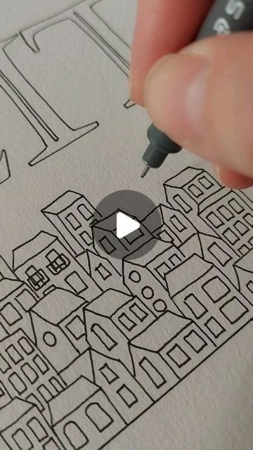 Urban Drawing Architecture, Collage Drawing Ideas Doodles, Line Drawing Inspiration, Doodle Houses Drawing, Collage Architecture Illustration, Sketch Ideas Architecture, How To Draw A City, Pen Art Work Illustrations, City Doodle Art