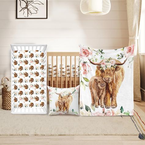 PRICES MAY VARY. Imagination Comes to Life: Embrace a jungle of creativity with our highland cow-themed crib bedding set, transforming your nursery into a playful sanctuary for your little one's dreams. Cozy Comfort: Crafted from soft jersey and minky fabrics, your baby will find snug solace amidst this delightful menagerie of friendly animals. Complete Nursery Ensemble: Elevate your nursery decor with a comprehensive set featuring a fitted crib sheet, cuddly animal-inspired blanket, and charmin Western Nursery, Cow Nursery, Farm Animal Nursery, Custom Crib, Baby Crib Bedding Sets, Cow Design, Baby Crib Bedding, Crib Bedding Set, Baby Nursery Bedding