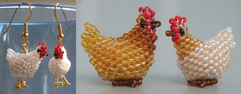 3D Chicken Pattern 3d Chicken, Beaded Patterns, Seed Bead Crafts, Chicken Pattern, Bead Projects, Seed Bead Patterns, Beaded Crafts, Bead Stitching, Beaded Animals