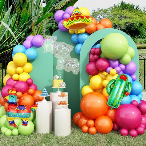 PRICES MAY VARY. 💃🌮🌵【Fiesta Party Balloon Arch】The fiesta party decoration balloons arch kit includes 116pcs multicolor latex balloons in 5/10/18inch ,1pc Llama and 1pc Cactus foil balloons, one balloon arch ,one roll balloon ribbon and 4pcs role balloon dot(more packing details show in the package picture), from fiery reds and oranges to vibrant yellows, greens, blues,puple,and pinks this eye-catching party accessory will transform any space into a fiesta extravaganza 💃🌮🌵【Package Included Fiesta Theme Backdrop Ideas, Scooby Doo Birthday Party, Silver Balloons, Mexican Birthday Parties, Star Balloons, Balloons Arch, Mexican Party Decorations, Fiesta Birthday Party, Fiesta Party Decorations