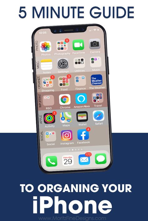 Organize your iPhone in just minutes with this Moritz Fine Designs iPhone Organizer. Use the free organizer to upload to your phone and be have your phone cleaned up in just 5 minutes. Download the organizer now! #iphoneorganization #organizeyouriphone #cleaniphonehomescreen Iphone Arrangement Ideas, Iphone Wallpaper Organizer, Clean Iphone Home Screen, Iphone Folder Organization, How To Organize Your Phone, Organize My Phone, Iphone Apps Organize, Apps Organization Iphone, Iphone Ideas Organize Apps