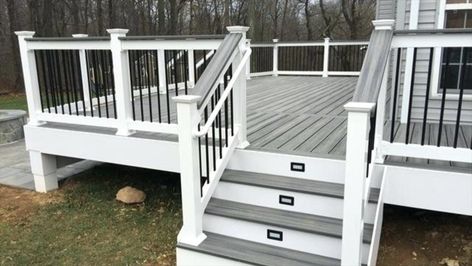 Deck Remodel, Vinyl Railing, Deck Colors, Patio Deck Designs, Deck Designs Backyard, Trex Deck, Deck Projects, Deck Railing, Front Deck