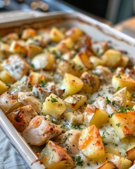 The other evening, my daughter-in-law made this amazing meal – I had to get my hands on that recipe! Casserole Dinners, Chicken Potato Casserole, Cooktop Cove, Lemon Herb Chicken, Chicken And Potatoes, Poultry Dishes, Herb Chicken, Savory Chicken, Chicken Potatoes