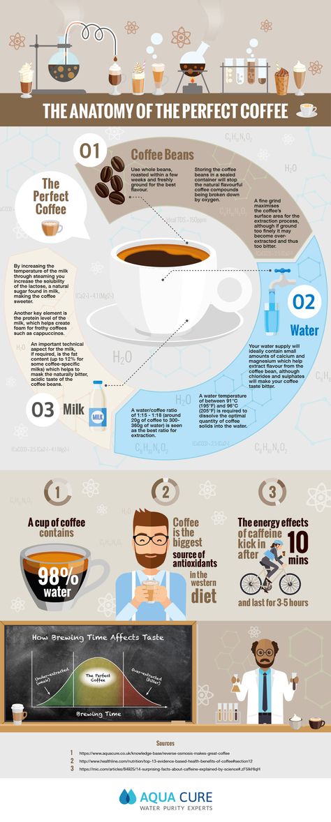 The Anatomy of The Perfect Coffee Inforgraphic Coffee Effects, History Of Coffee, Coffee Knowledge, Nyc Coffee Shop, Coffee Infographic, Coffee Brewing Methods, Coffee Clipart, Coffee Tips, Coffee Guide