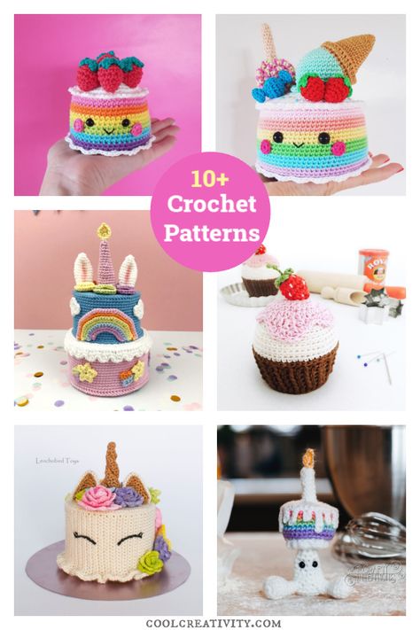 10+ Cake Amigurumi Crochet Patterns - Page 2 of 3 Crochet Birthday Cake Pattern Free, Crochet Birthday Cake, Cake Amigurumi, Crochet Birthday, Crochet Cake, Cake Pattern, 10 Cake, Happy Birthday Cupcakes, Crochet Food