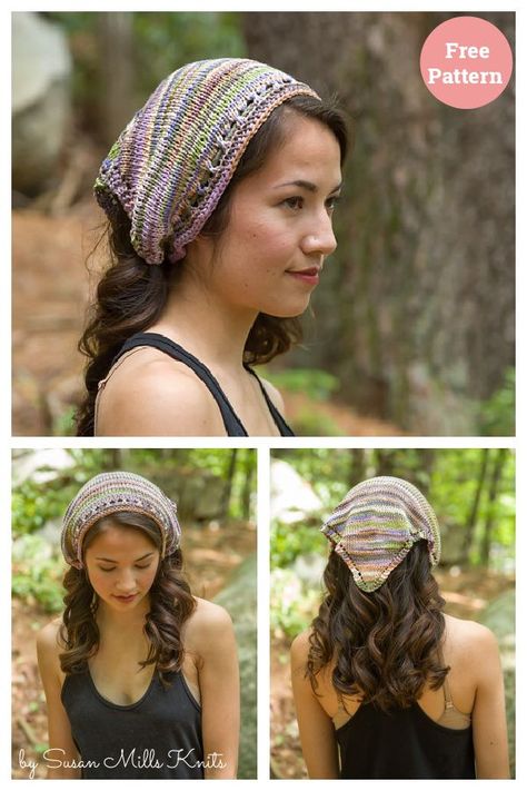 Knit Patterns, Knit Bandana Pattern Free, Kerchief Headband, Kerchief Pattern, Hair Things, Free Knitting Pattern, Knit Outfit, Crochet Ideas, Free Knitting