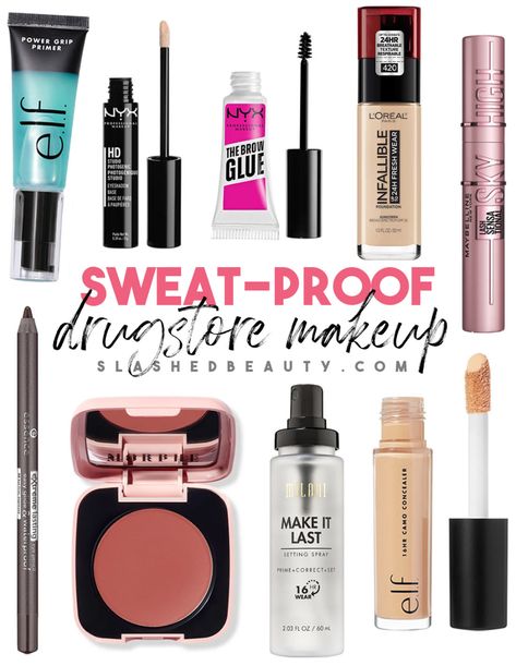 Humidity Proof Makeup, Sweat Proof Makeup Oily Skin, Drugstore Wedding Makeup, Makeup For Sweaty Face Summer, Best Drugstore Makeup 2024, School Air Proof Makeup, Best Drugstore Makeup 2023, Drugstore Eyeshadow Primer, Best Drugstore Setting Spray