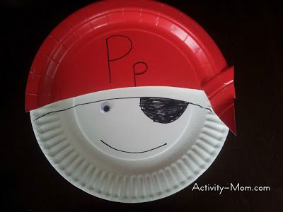 P is for Pirate  	Make a hat for your pirate with half of a paper plate (shown), a piece of fabric, or a piece of construction paper. 	Draw an eye patch, P Is For Pirate, Pirate Crafts Preschool, Pirate Alphabet, Letters Kindergarten, Pirate Week, Teach Like A Pirate, Zoo Phonics, Pirate Crafts, Preschool Letter