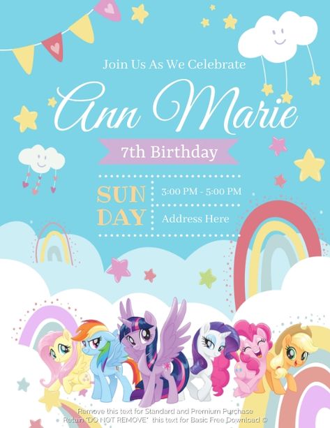 2,410+ kids birthday invitation Customizable Design Templates | PosterMyWall Kids Invitation, Invitation Layout, Invert Colors, Kids Birthday Invitation, My Little Pony Party, Promotional Flyers, Pony Party, Font Setting, Solid Color Backgrounds