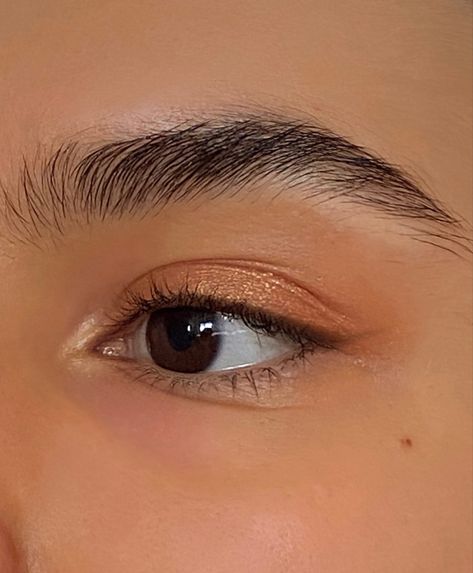 glowy eye makeup inspo Hoco Makeup For Orange Dress, Subtle Orange Makeup, Subtle Orange Eyeshadow, Hoco Makeup Ideas Natural, Orange Makeup Looks Natural, Natural Peachy Makeup, Peachy Eye Makeup, Peachy Makeup, Prom Eyes