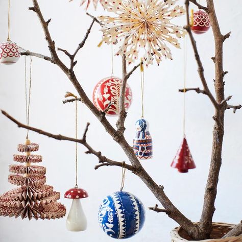 Christmas Decorations – Folk Interiors Colourful Decorations, Paper Baubles, Paper Mache Tree, Colourful Decor, Traditional Christmas Decorations, Flower Subscription, Table Scape, Paper Tree, Get Well Soon Gifts