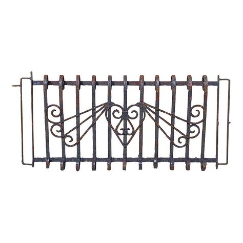 Antique Art Nouveau Black Wrought Iron Heart and Scroll 23x52 Garden Fence Gate. Item features wrought iron construction, distressed red painted accents, remarkable heart and scroll work design, very nice antique item, great style and form. Circa 1900. Measurements: 23" H x 52" W x 5.5" D. Art Nouveau Fence, Art Nouveau Gate, Antique Wrought Iron Gates, Wrought Iron Gate Designs, Ornamental Iron Gates, Art Nouveau Wrought Iron, Solar System Crafts, Wrought Iron Design, Wrought Iron Decor