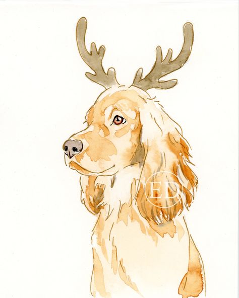 Christmas Drawings Watercolor, Christmas Decor Ideas Drawing, Christmas Animal Drawings, Christmas Drawing Watercolor, Christmas Animal Drawing, Cute Christmas Animals Drawings, Christmas Dog Card, Christmas Dog Art, Christmas Cards Painting