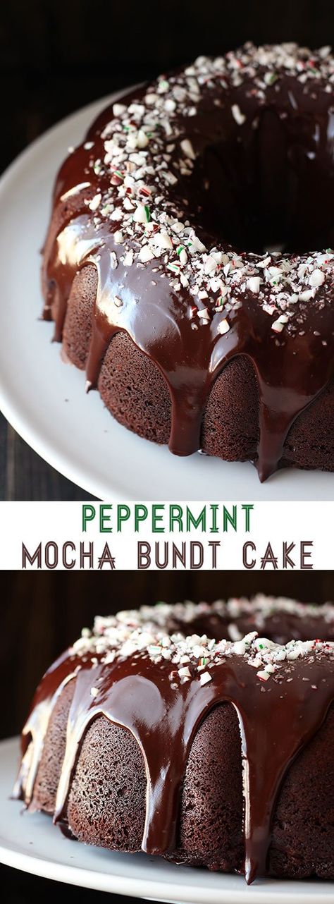 So pretty and SO easy!! Someone said this was the "best thing they've ever tasted!" Perfect holiday treat! Mocha Bundt Cake, Cake Glaze, Peppermint Cake, Savory Cakes, Choco Chocolate, Christmas Peppermint, Chocolate Bundt, Cake Delicious, Cake Mug