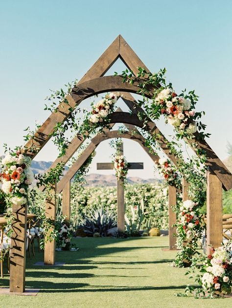 Outside Chapel Wedding, Outdoor Chapel Ideas, Outdoor Chapel Wedding Decorations, Wedding Alters Outside, Open Air Wedding Chapel, Wedding Arch With Cross, Outdoor Chapel Wedding, Diy Chapel, Outdoor Wedding Arbor