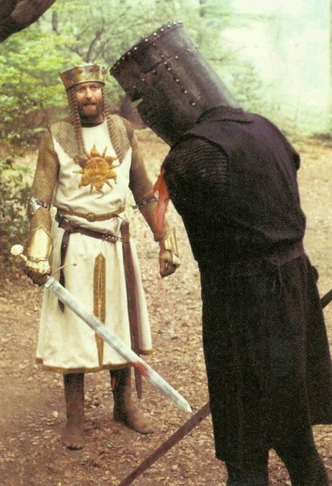 Monty Python & the HoLy GraiL..."Your arms off." "No it's not." "Then what's that?" "Merely a flesh wound." Love me some Monty! King Arthur Costume, Monty Python Holy Grail, Monty Python Flying Circus, Eric Idle, Terry Jones, Michael Palin, My Favorite Movies, British Comedy, Monty Python