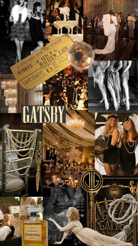 Prom Themes Roaring 20s, The Great Gatsby Party Theme Sweet 16, Roaring 20s Party Decorations Backdrops, Great Gabsy Party Ideas, Great Gatsby Vibes, The Great Gatsby Birthday Theme, The Great Gatsby Themed Party, Great Gatsby Mood Board, 1920s Speakeasy Aesthetic Party