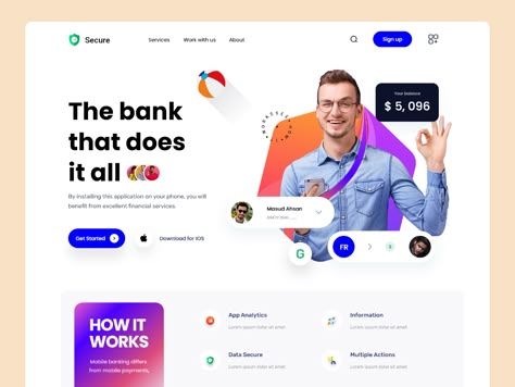 Startup Design, Landing Page Inspiration, Directory Design, Website Images, Design Websites, Mobile Banking, Wordpress Website Design, Company Website, Website Banner