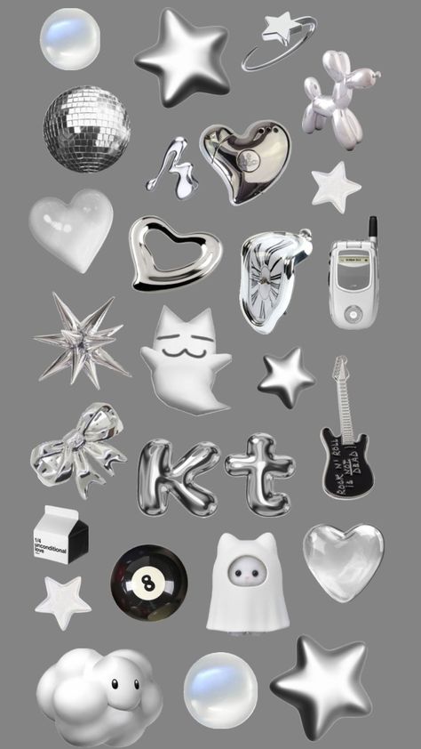 #silver Silver Stickers Aesthetic, Sticker Y2k, Y2k Stickers Png, Y2k Collage, Y2k Stickers, Circle Collage, Iphone Stickers, Custom Ipad, Scrapbook Printing