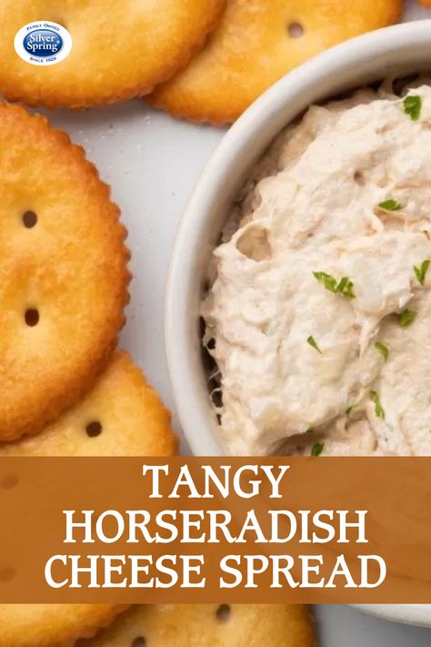 Cheesy Horseradish Spread, Cream Cheese Horseradish Dip, Horseradish Dip For Chips, Fresh Horseradish Recipes, Horseradish Cheese Spread, Horseradish Appetizer, Bacon Horseradish Dip Recipe, Horseradish Cheese, Bread Spreads