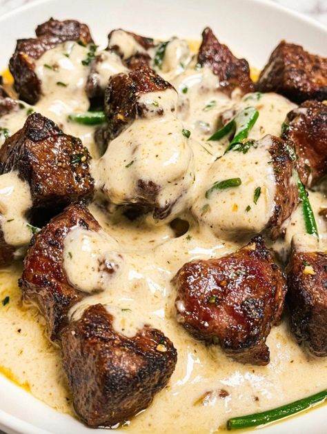 Garlic Butter Steak Bites With Parmesan Cream Sauce, Steak Bites With Garlic Butter, Health Chicken Recipes, Garlic Butter Steak Bites, Butter Steak Bites, Sausage Soup Recipes, Butter Steak, Parmesan Cream Sauce, Cream Sauce Recipes