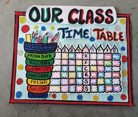 Elegant style & design simply work is the best Time Table Design, Time Table Chart, Table Chart, Board Classroom, Classroom Background, Holiday Homework, Kindergarten Learning Activities, Time Table, School Decor